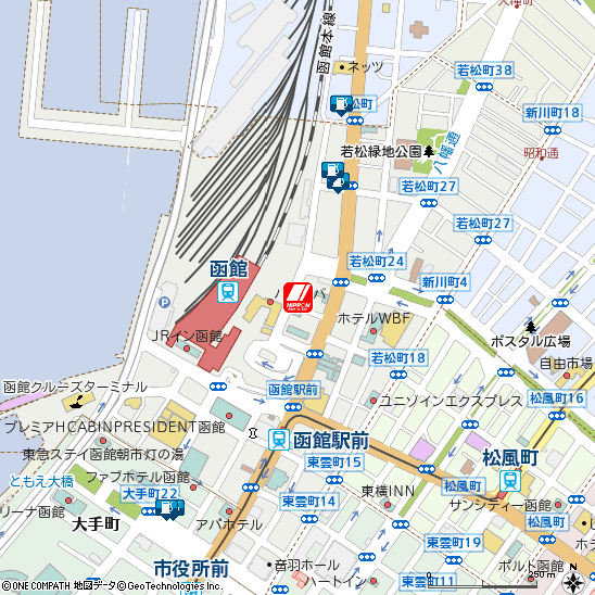 函館駅前付近の地図